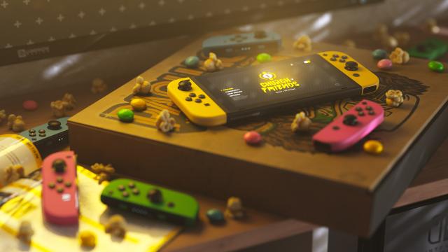 Nintendo switch console resting on top of a pizza box